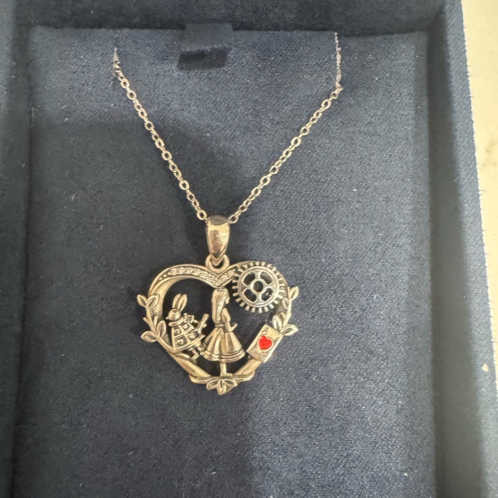 Alice in wonderland theme real sterling silver necklace